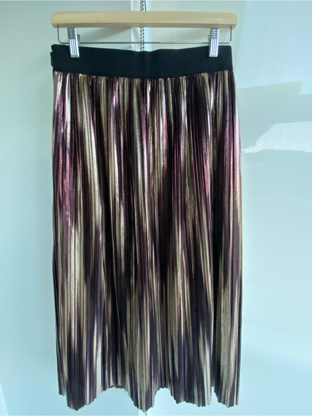 Alice + Olivia Pleated Metallic Midi Skirt Black, Bronze & Gold Size 6